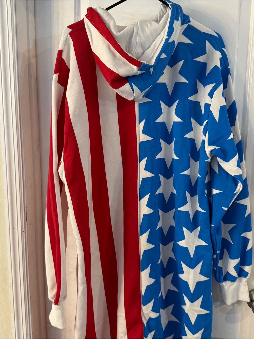 USA Flag Star & Stripe Hooded Pullover Jumpsuit - Red White Blue